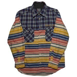 Think Pink Patchwork Flannel Shirt L Plaid Stripe Outdoor Vintage